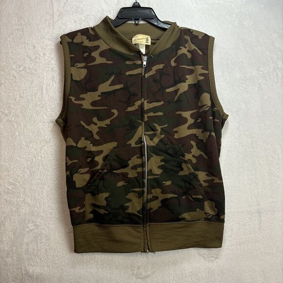 Vintage Sears Fieldmaster Vest Mens Medium Green Woodland Camo Zip Up Made USA - Picture 1 of 8